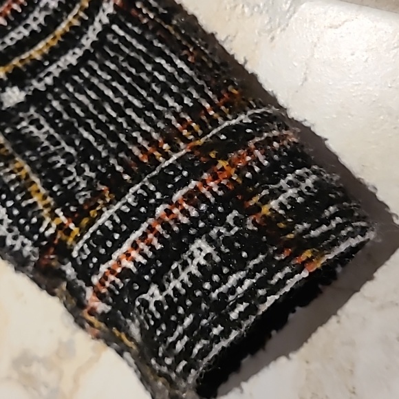 Free People tweed cropped jacket . Black and white with orange and mustard plaid - Picture 3 of 10